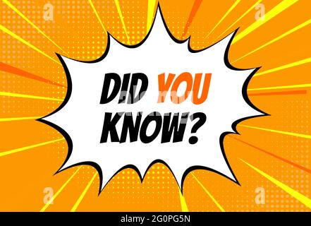 Did you know interesting fact background. Interesting Fact pop art background. Vector Illustration Stock Vector