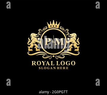PM Letter Lion Royal Luxury Logo template in vector art for luxurious ...