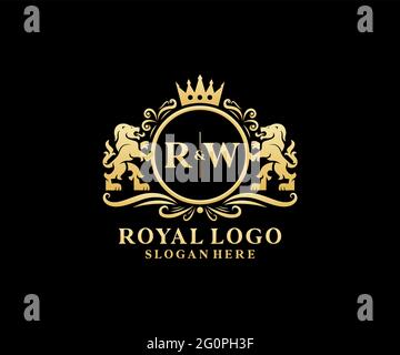 RW Letter Lion Royal Luxury Logo template in vector art for Restaurant, Royalty, Boutique, Cafe, Hotel, Heraldic, Jewelry, Fashion and other vector il Stock Vector