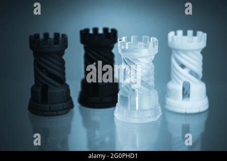 Four Objects photopolymer printed on a 3d printer. Stock Photo