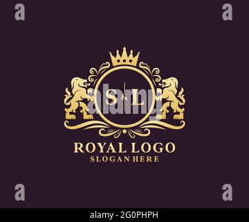 SL Letter Lion Royal Luxury Logo template in vector art for Restaurant, Royalty, Boutique, Cafe, Hotel, Heraldic, Jewelry, Fashion and other vector il Stock Vector
