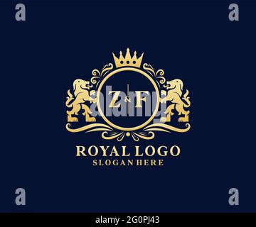 ZF Letter Lion Royal Luxury Logo template in vector art for luxurious ...