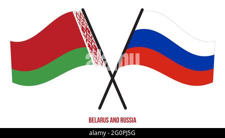 Belarus and Russia Flags Crossed And Waving Flat Style. Official Proportion. Correct Colors. Stock Vector