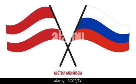 Austria and Russia Flags Crossed And Waving Flat Style. Official Proportion. Correct Colors. Stock Vector