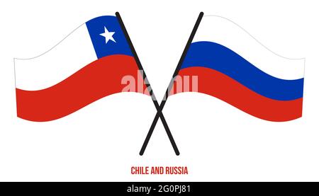 Chile and Russia Flags Crossed And Waving Flat Style. Official Proportion. Correct Colors. Stock Vector