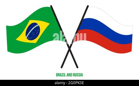 Brazil and Russia Flags Crossed And Waving Flat Style. Official Proportion. Correct Colors. Stock Vector