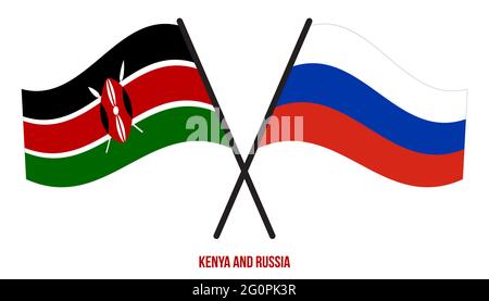 Kenya and Russia Flags Crossed And Waving Flat Style. Official Proportion. Correct Colors. Stock Vector