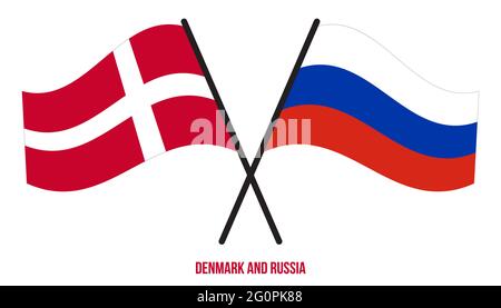 Denmark and Russia Flags Crossed And Waving Flat Style. Official Proportion. Correct Colors. Stock Vector
