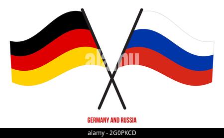 Germany and Russia Flags Crossed And Waving Flat Style. Official Proportion. Correct Colors. Stock Vector