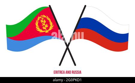 Eritrea and Russia Flags Crossed And Waving Flat Style. Official Proportion. Correct Colors. Stock Vector