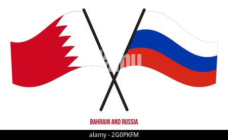 Bahrain and Russia Flags Crossed And Waving Flat Style. Official Proportion. Correct Colors. Stock Vector