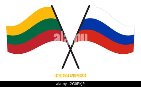 Lithuania and Russia Flags Crossed And Waving Flat Style. Official Proportion. Correct Colors. Stock Vector