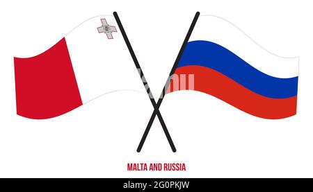 Malta and Russia Flags Crossed And Waving Flat Style. Official Proportion. Correct Colors. Stock Vector