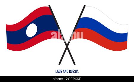 Laos and Russia Flags Crossed And Waving Flat Style. Official Proportion. Correct Colors. Stock Vector