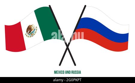Mexico and Russia Flags Crossed And Waving Flat Style. Official Proportion. Correct Colors. Stock Vector