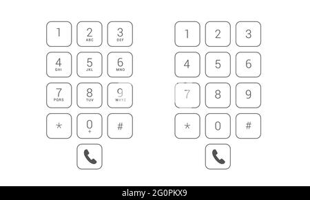 Flat design illustration set of dial keyboard touch screen mobile phone with letters and numbers. Transparent square buttons - vector Stock Vector