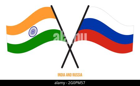 India and Russia Flags Crossed And Waving Flat Style. Official Proportion. Correct Colors. Stock Vector