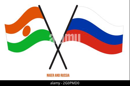 Niger and Russia Flags Crossed And Waving Flat Style. Official Proportion. Correct Colors. Stock Vector