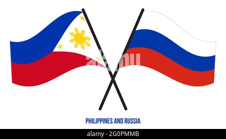 Philippines and Russia Flags Crossed And Waving Flat Style. Official Proportion. Correct Colors. Stock Vector