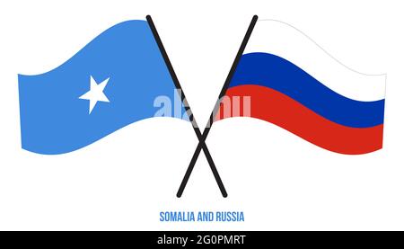 Somalia and Russia Flags Crossed And Waving Flat Style. Official Proportion. Correct Colors. Stock Vector
