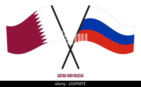 Qatar and Russia Flags Crossed And Waving Flat Style. Official Proportion. Correct Colors. Stock Vector