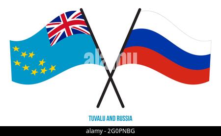 Tuvalu and Russia Flags Crossed And Waving Flat Style. Official Proportion. Correct Colors. Stock Vector