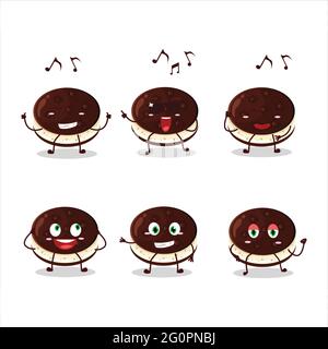 An image of chocolate dorayaki dancer cartoon character enjoying the music. Vector illustration Stock Vector