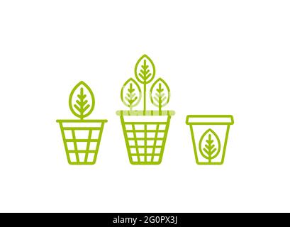 Garbage bin, trash can, wastebasket with leaves. eco line icons set. Reuse, clean, smart waste and recycle. organic waste. Ecology line pictogram isol Stock Vector
