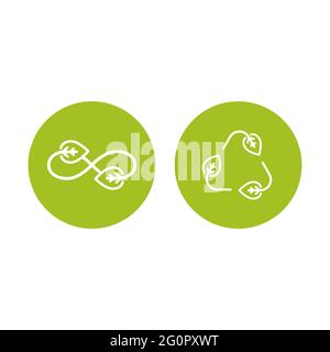 Eco recycle icons set. eco sign isolated on white. Vector reuse illustration. Green flat symbol. Leaf ecology circle symbol Stock Vector