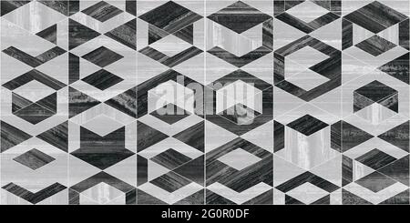 black and grey hexagon shape pattern wall tiles and wallpaper design Stock Photo
