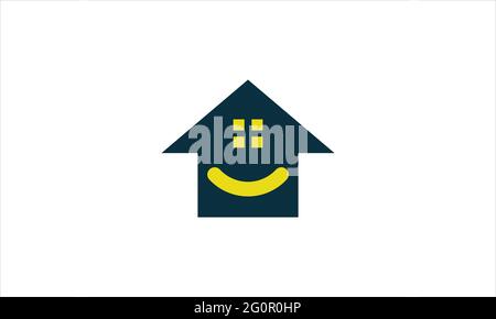 Happy Smile house or smiling home logo vector icon design stay home symbol template Stock Vector