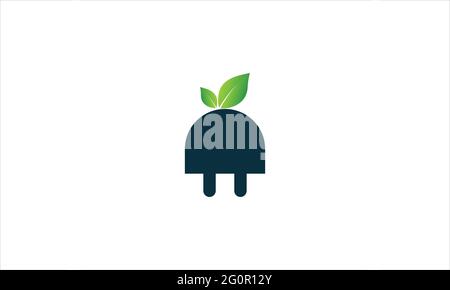 green energy logo vector combination power plug with leaf icon template illustration Stock Vector