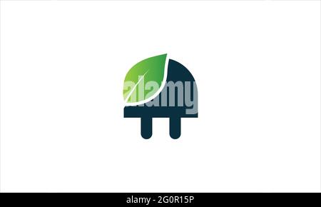 green energy logo vector combination power plug with leaf icon template illustration Stock Vector