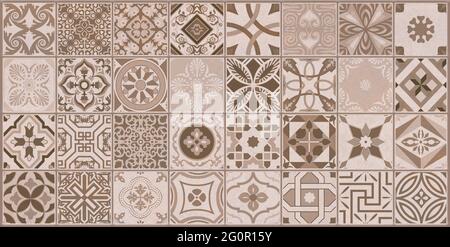 dark brown color floral design wall tiles and wall paper use Stock Photo