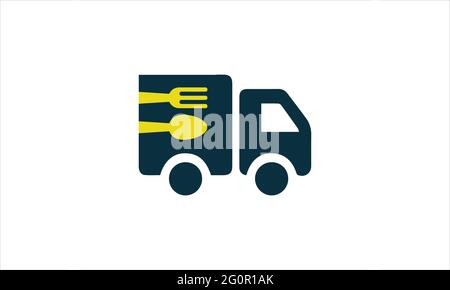 Creative Speed Truck Fork Spoon Knife Logo Design Vector Symbol Illustration or food delivery truck icon logo design Stock Vector