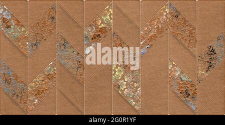 dark brown color floral design texture pattern wall tiles and wall paper use Stock Photo
