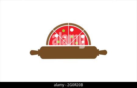 Pizza with rolling pin icon logo design vector  illustration Stock Vector
