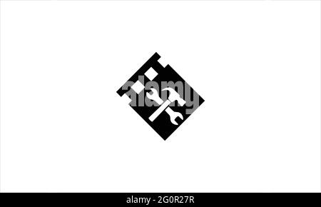 Wrench and hammer Tools icon with film strip logo design illustration template Stock Vector