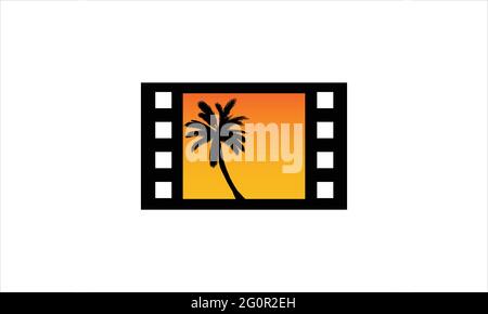 Beach Tree Film Strip icon Logo vector template illustration Stock Vector