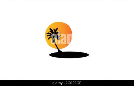 Tree At Beach Sunset island icon Logo design vector template Stock Vector