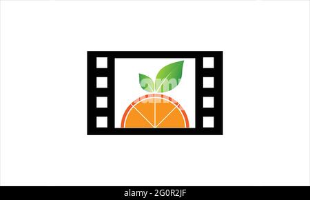 Fresh Lemon fruit  inside   Film Movie strip icon Logo design illustration Stock Vector