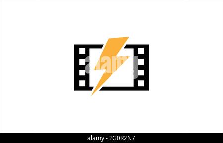 Electric lightening Bolt with Film Strip icon Logo design vector template  illustration Stock Vector
