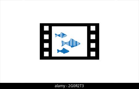 Fish inside Film strip icon Logo design vector template illustration Stock Vector