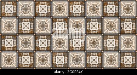 beige and brown color square pattern use for wall tiles and wall paper use Stock Photo
