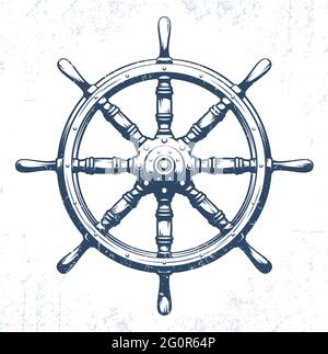 Ship's wheel vintage grunge vector illustration Stock Vector