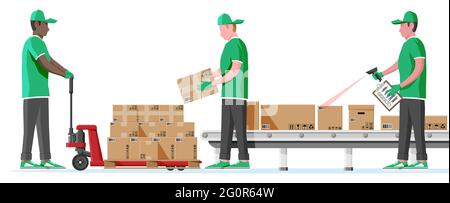 Conveyor Belt Machine Concept Isolated on White. Stock Vector