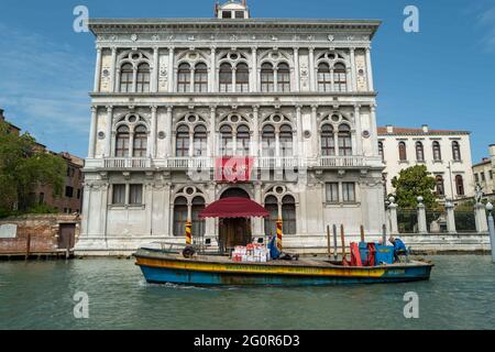 Venice during Covid19 lockdown, Italy, Europe, boat, boats,, Casino di Venezzia Stock Photo