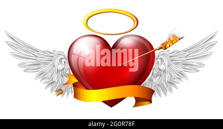red  angel hart with wings and Oriol on white background Stock Photo