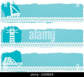 Set of three banners related to navigation on a grunge background. Stock Vector