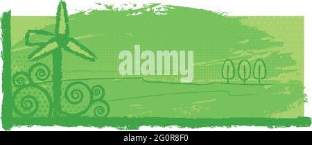 An ecological banner with the symbol of a windmill on a grunge background. Stock Vector